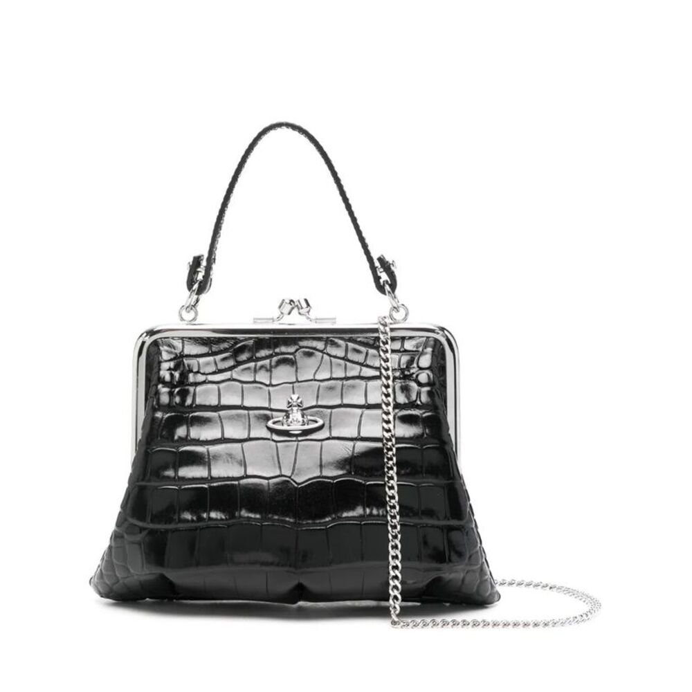 Crocodile-Effect Granny Frame Purse With Chain Women
